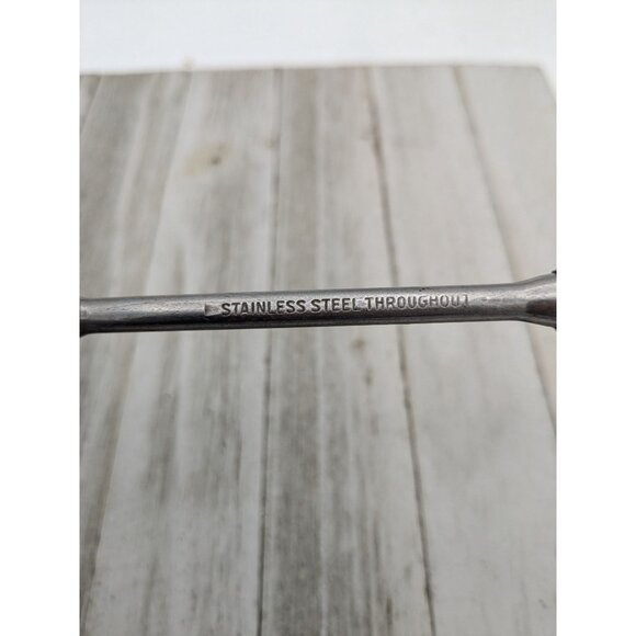 Vintage Stainless Steel Throughout Solid Serving Spoon Wood Handle 12" - Picture 7 of 8